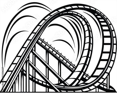 Roller Coaster Track Silhouette Art.High-Speed Roller Coaster Ride Clipart