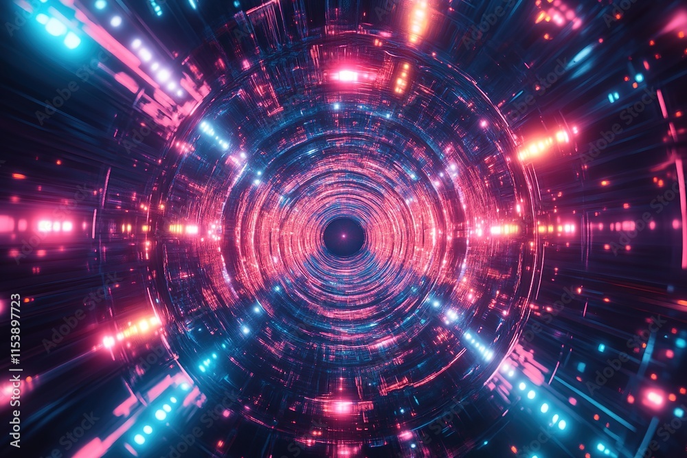 Vibrant tunnel filled with pulsating lights and dynamic patterns Vibrant tunnel filled with pulsating lights and dynamic patterns