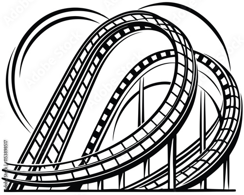 Roller Coaster Track Silhouette Art.High-Speed Roller Coaster Ride Clipart