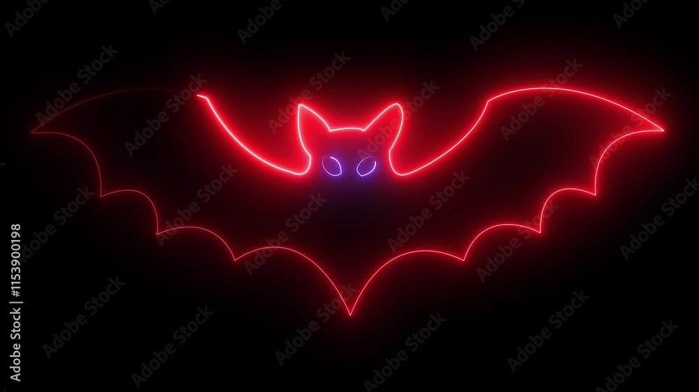 Halloween bat. Line art. Neon. Self drawing animation. A dark, spooky bat silhouette flying against an eerie night sky. Haunted themes. A creepy Halloween bat. Line art. Neon. Self drawing animation. A dark, spooky bat silhouette flying against an eerie night sky. Haunted themes. A creepy