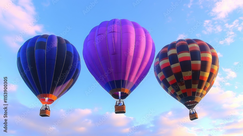 Fototapeta premium Colorful hot air balloons Bright balloons soaring above landscape