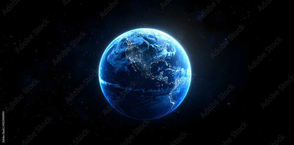 Obraz premium Planet Earth in Space with Glowing Atmosphere on Black Background – Global Environment and Space Exploration Concept