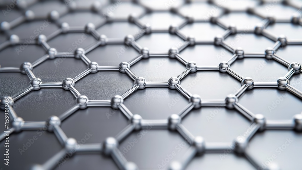 Graphene structure. Close-up of a 3D rendered graphene hexagonal lattice structure.
