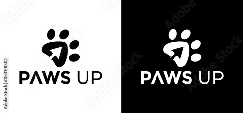 Combination of foot vector logo and arrow up. Symbols or icons of pets and growth.