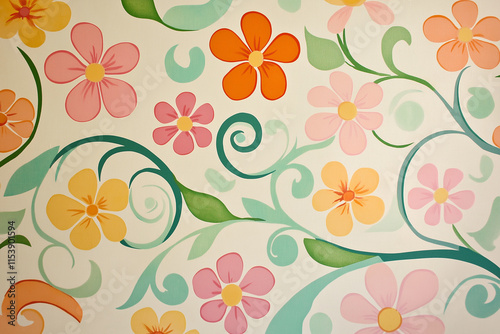 Wallpaper Mural Swirly floral retro wallpaper Torontodigital.ca