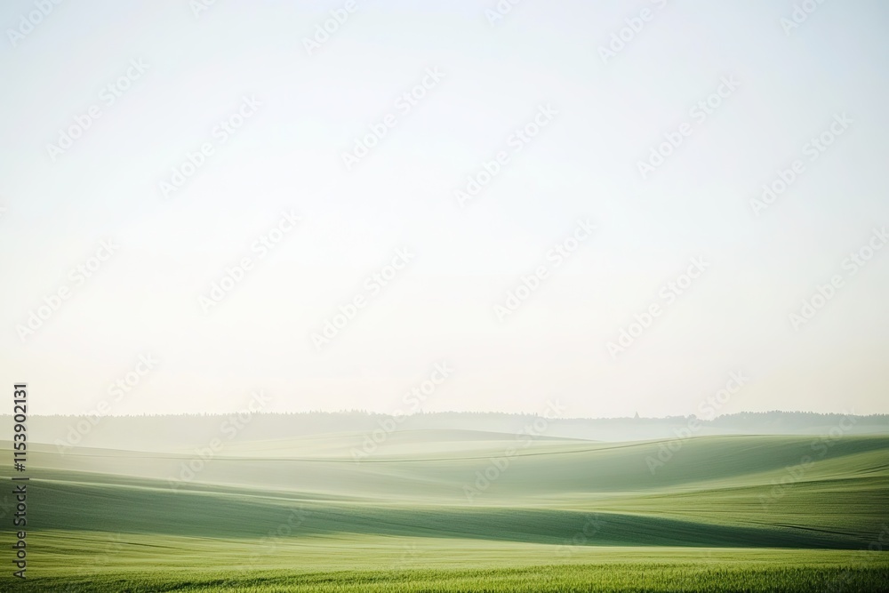 Obraz premium Gentle rolling hills covered in lush green grass, softly illumin