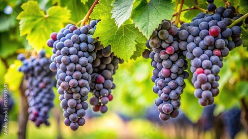 Wallpaper Mural Dense clusters of Gamay grapes hang from a lush green vine covered in leaves and twigs , foliage, gamay Torontodigital.ca