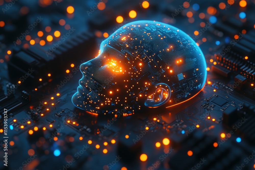 Obraz premium AI Head on Circuit Board