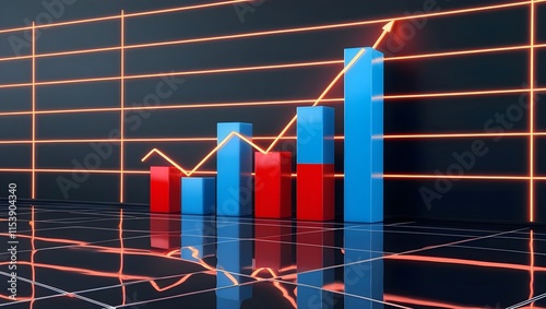 A futuristic 3D bar graph showcasing fluctuating sales