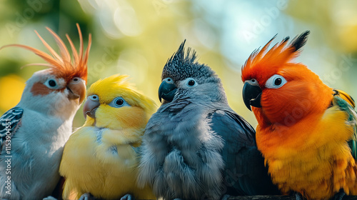 Different birds close-up in summer.National Bird Day. photo