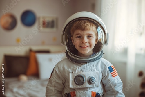 Portrait of a boy who dreams of being astronaut. Ai generative art