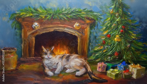 Photography cat and fireplace