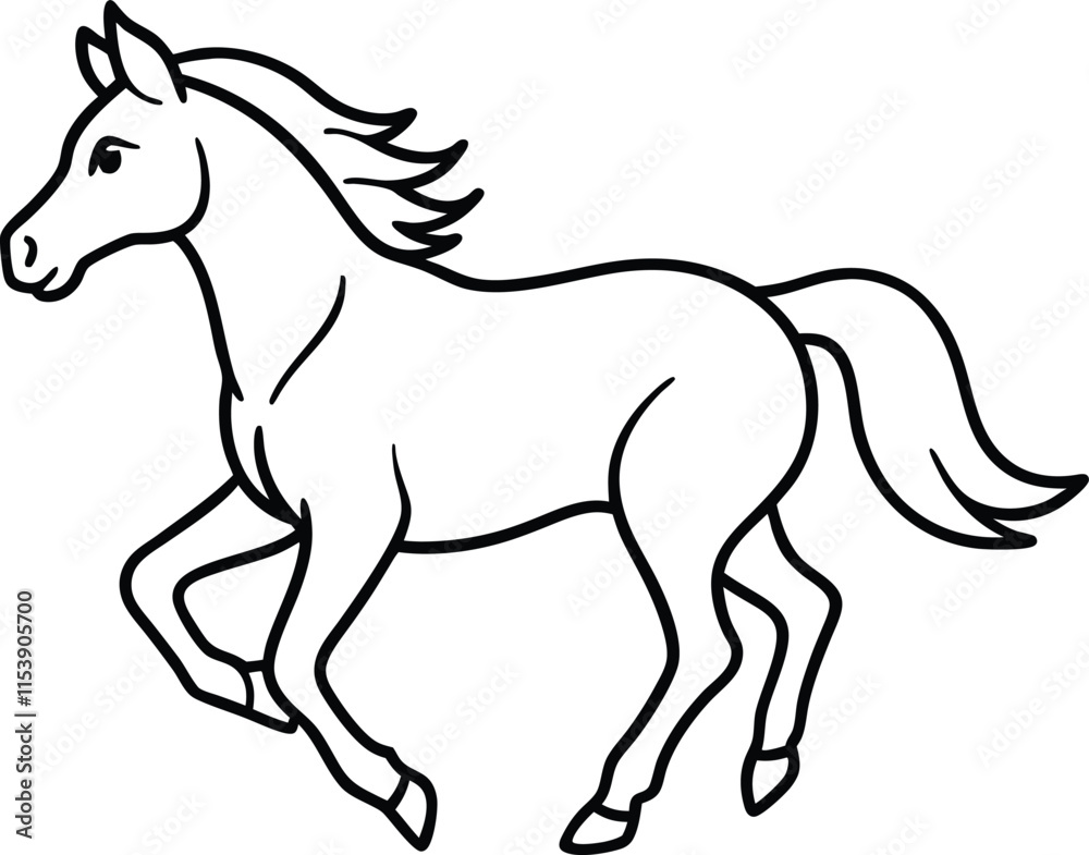  Running Horse Line Drawing Vector Illustration