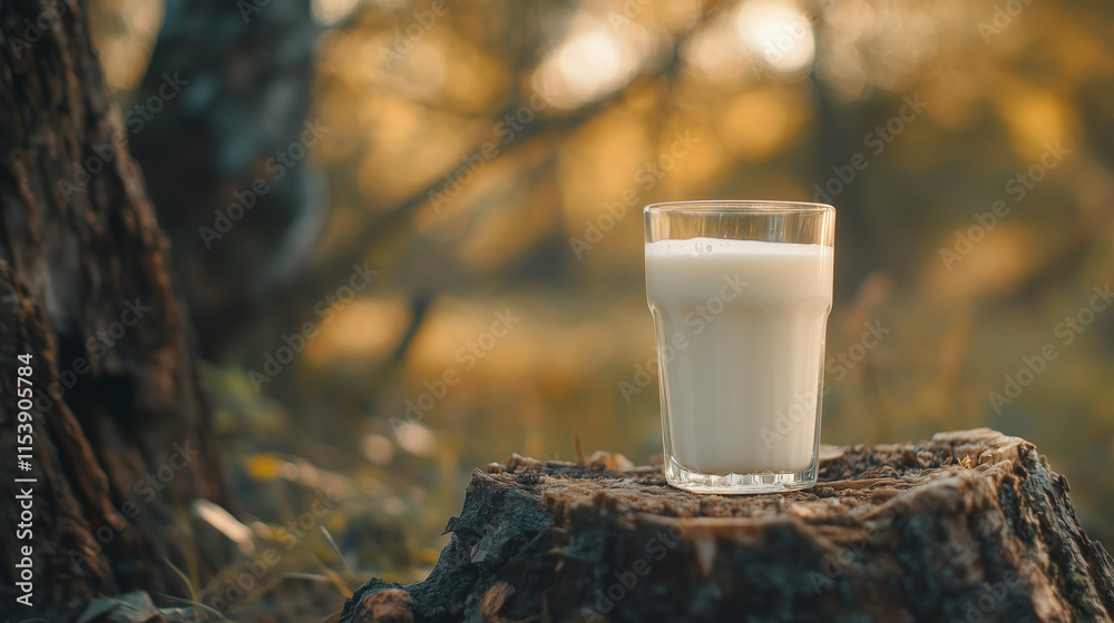 Glass of milk against the backdrop of nature. World Milk Day. Glass of milk against the backdrop of nature. World Milk Day.