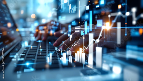 Wallpaper Mural Data Analysis, Hands Typing on Laptop with Graphs, Financial Trading, Stock Market Charts and Keyboard, Business Analytics: Data Visualization and Typing Hands Torontodigital.ca