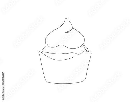 Continuous one line drawing of cup cake. One line drawing illustration of muffin cake. Pastry, bakery concept single line. Editable outline