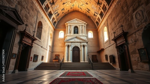 Neokastro Fortress Church Transfiguration Lord Greece AI Photo, Stunning Architectural View, Historical Europe, Bright Colors, Sharp Details photo