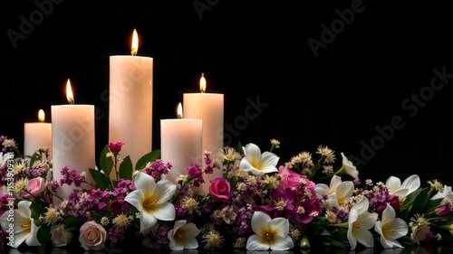 Peaceful Candles & Flowers for Memorials - AI Photo
