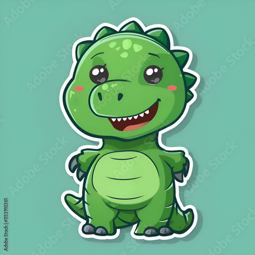 Cute Green Dinosaur Cartoon Illustration