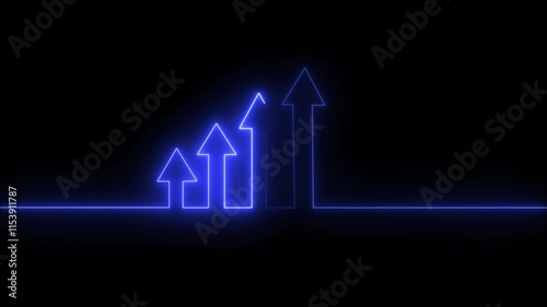 Glowing arrow rising line neon light financial business graph chart animation