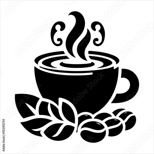 Coffee cup and bean silhouette vector. Coffee cup and bean icons silhouette illustration