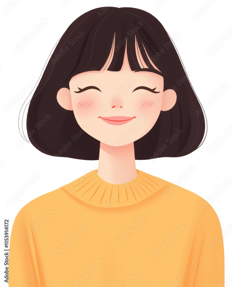 Cheerful young woman with a bright smile wearing a yellow sweater isolated on transparent background. Cheerful young woman with a bright smile wearing a yellow sweater isolated on transparent background.