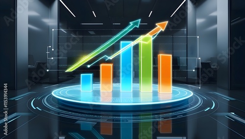 Holographic Sales Chart in High-Tech Office