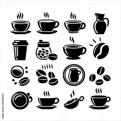 Coffee cup and bean silhouette vector. Coffee cup and bean icons silhouette illustration