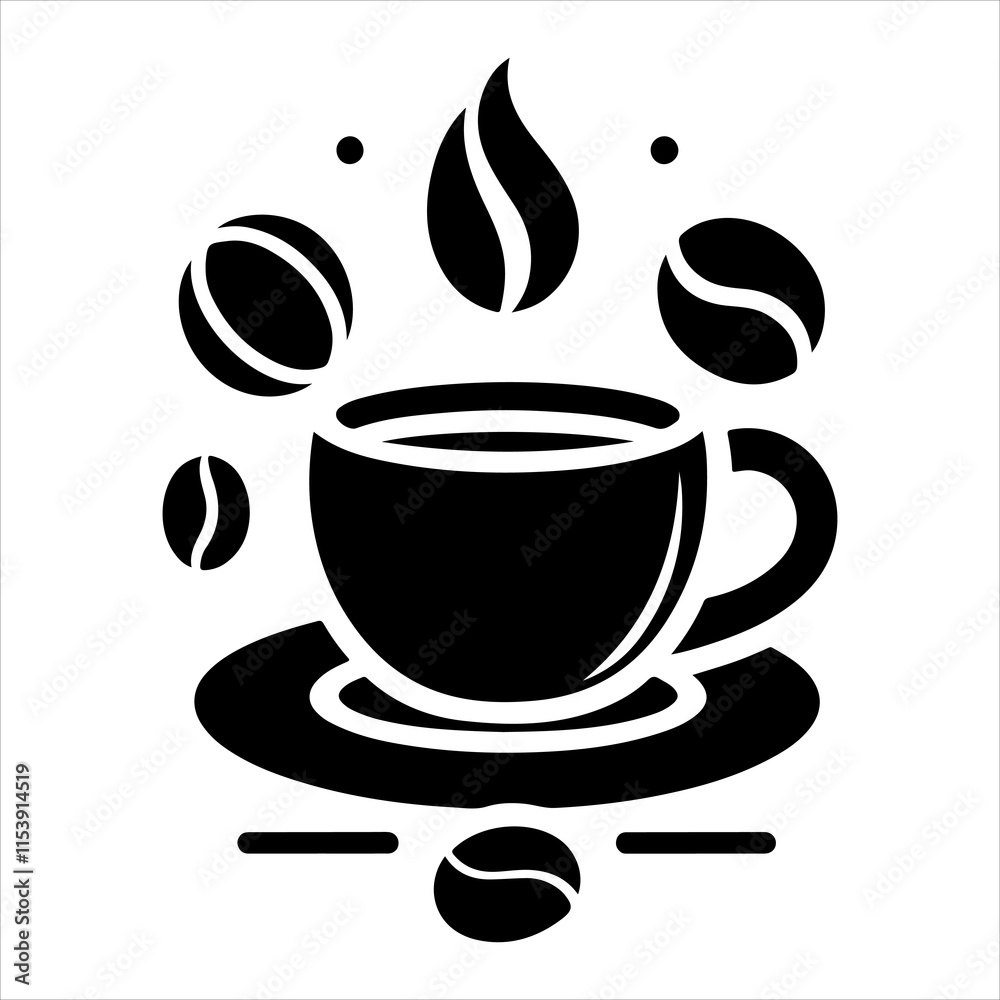 Obraz premium Coffee cup and bean silhouette vector. Coffee cup and bean icons silhouette illustration