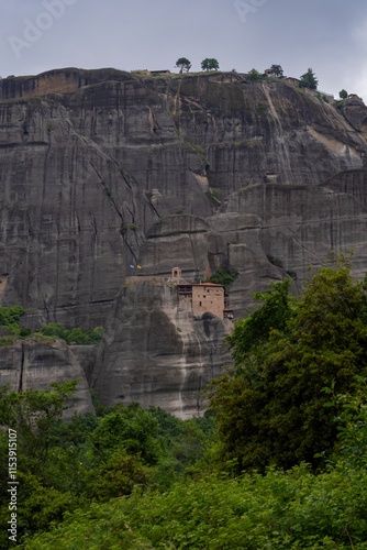 View of the rocks of the Meteora monasteries in Greece. Beautiful mountain landscape.