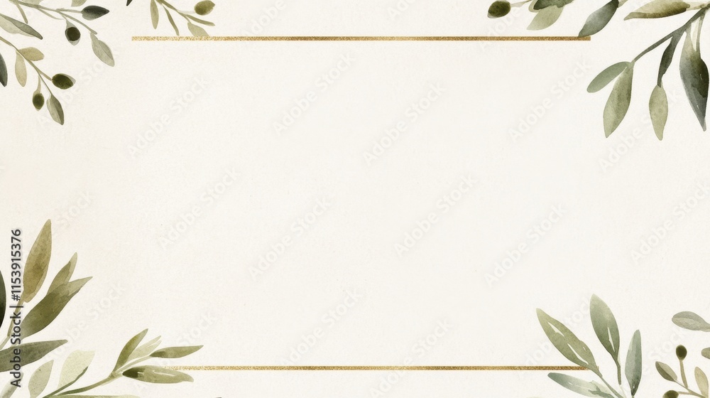 A light, elegant background with olive branches and a gold frame, perfect for invitations or announcements.