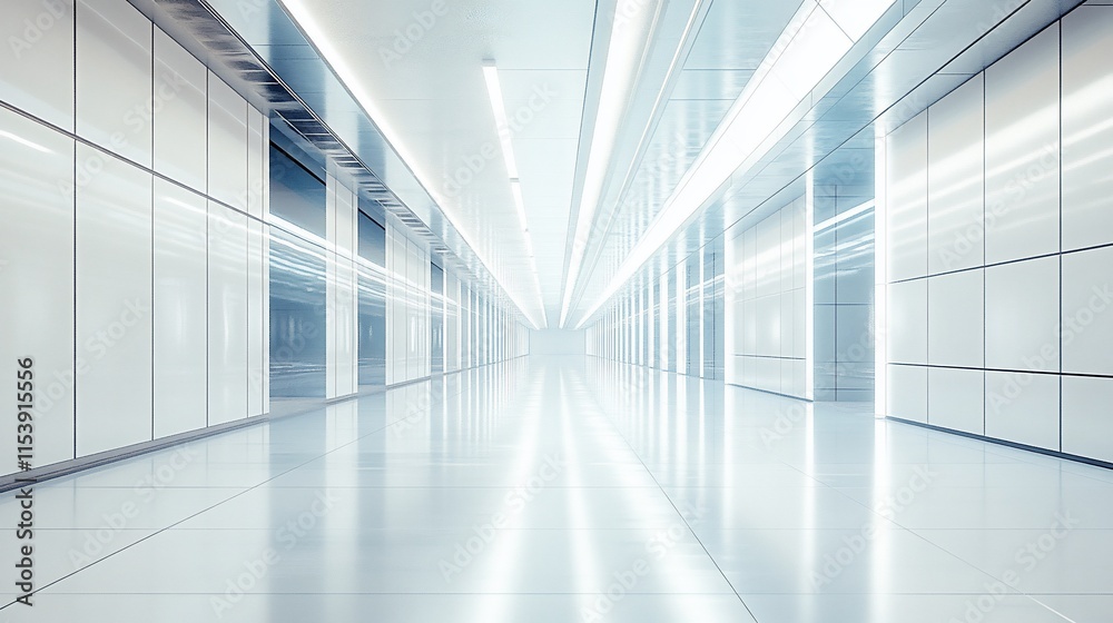 Futuristic corridor with sleek, reflective surfaces and bright lighting. Futuristic corridor with sleek, reflective surfaces and bright lighting.