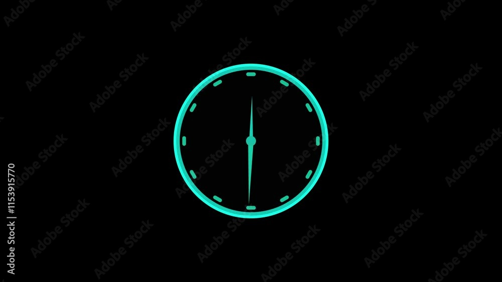  Clock icon vector animation with clock face on black background