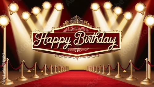 Happy Birthday Red Carpet Entrance with Spotlight