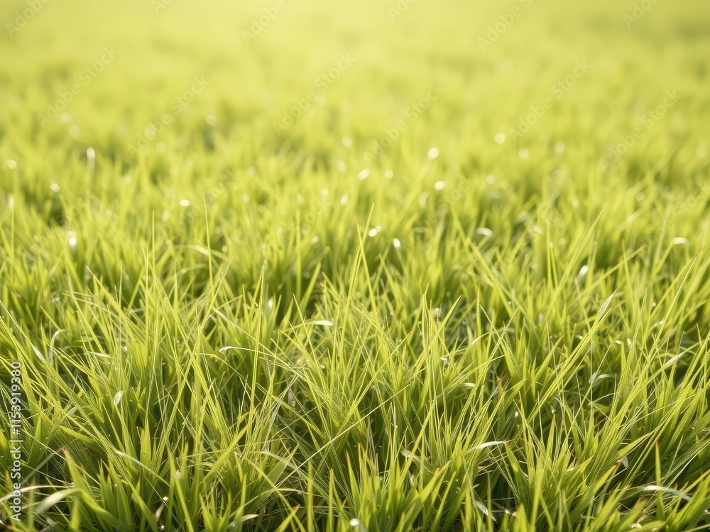 Fototapeta premium Soft, lush green grass texture, sunlit meadow, photosynthesis, terrain