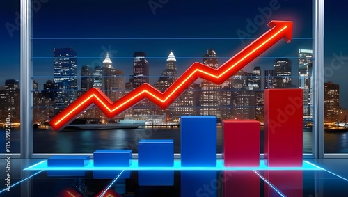 Fluctuating Sales Graph Over City Skyline at Night