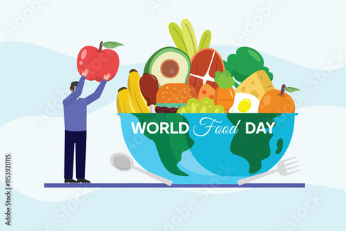 World Food Day concept. Colored flat vector illustration isolated.	