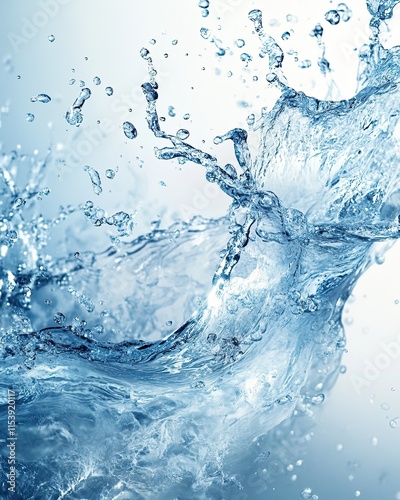 High-energy water splash in clean blue tone, dynamic water splash artwork for natural hydration theme, water splash concept for clarity, energy, and fresh environmental design