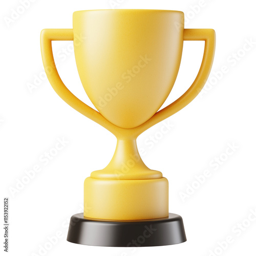 Golden trophy cup standing on transparent background representing victory and...