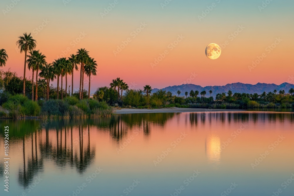Serene Surreal Landscape with Moon Reflection Serene Surreal Landscape with Moon Reflection
