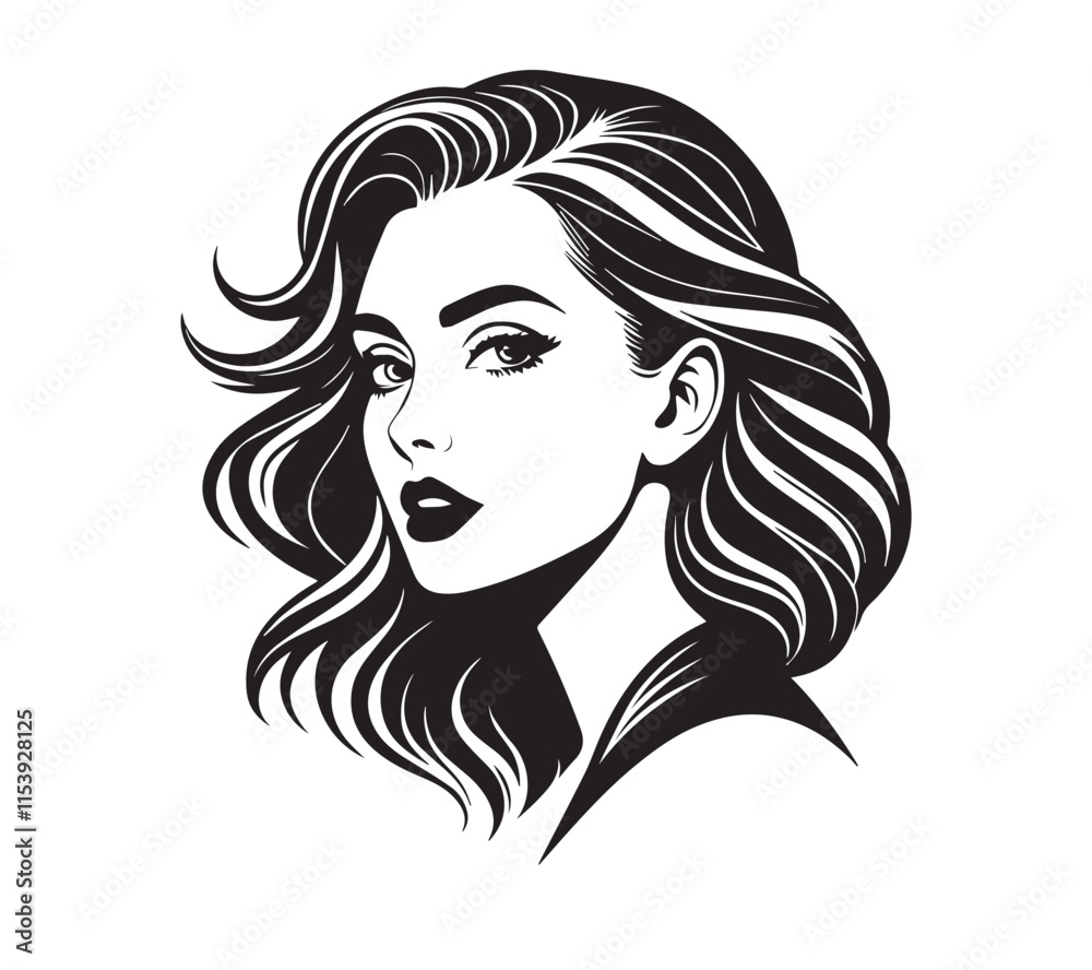 Set of stylized woman faces. Modern single line art. Woman beauty fashion concept, minimalistic style Black and white Set of stylized woman faces. Modern single line art. Woman beauty fashion concept, minimalistic style Black and white
