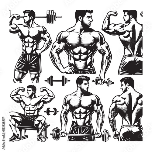 Gym Fitness silhouette vector with white background