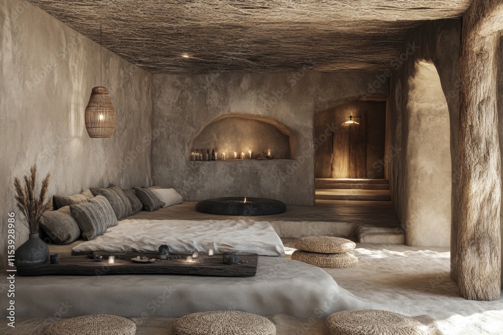 Fototapeta premium Serene Desert Oasis Bedroom Interior