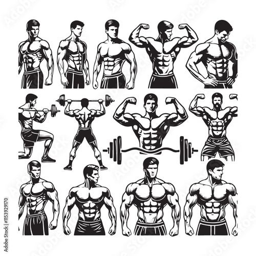 Gym Fitness silhouette vector with white background