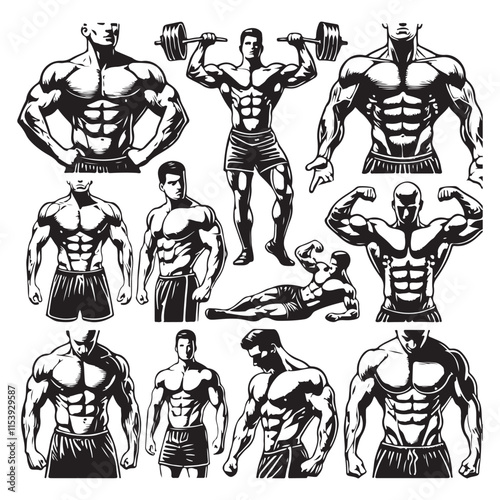 Gym Fitness silhouette vector with white background