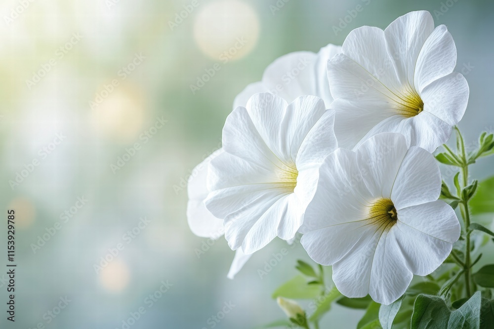 Fototapeta premium Delicate White Petunias in Soft Focus