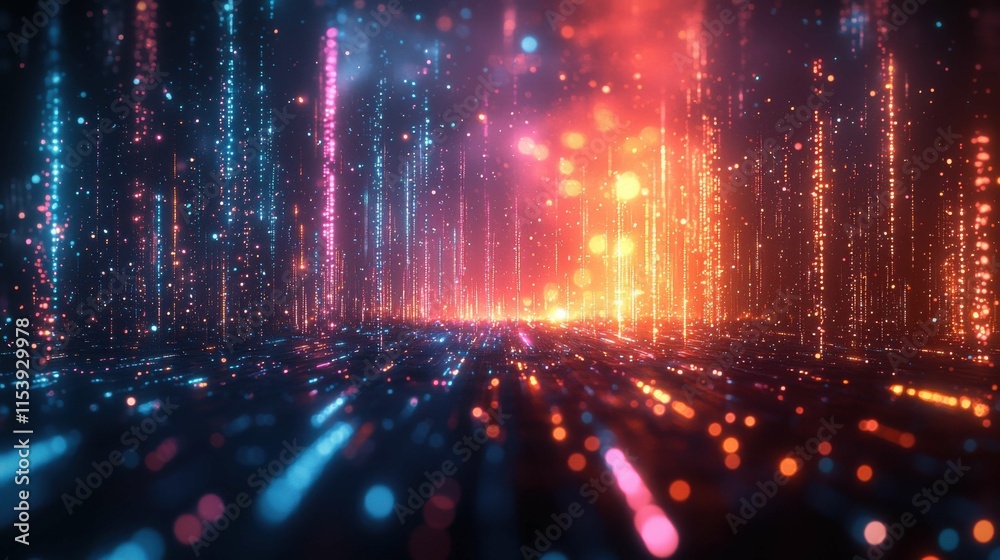 Fototapeta premium An abstract representation of colorful neon lights creating dynamic streaks and patterns in a digital space, evoking energy and movement.