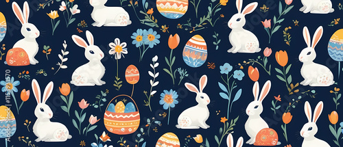 Wallpaper Mural seamless pattern with eggs, rabits and  and flowers Torontodigital.ca