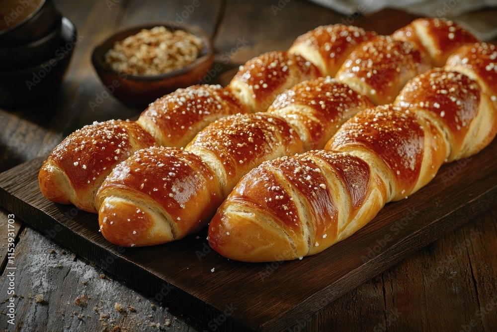 Freshly Baked Soft Pretzels on Wooden Platter