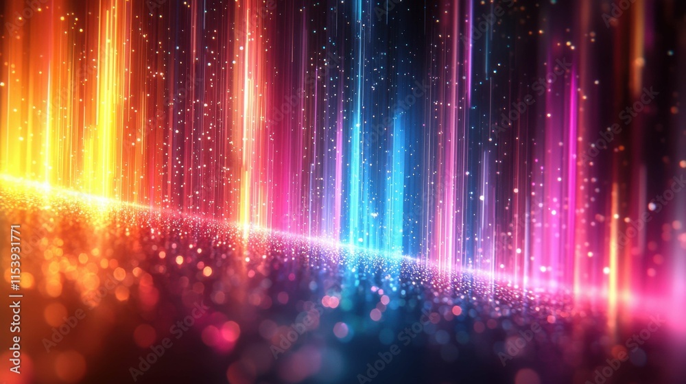 A vibrant display of colorful light streaks cascading diagonally, creating a dynamic and abstract atmosphere. Perfect for digital art projects. A vibrant display of colorful light streaks cascading diagonally, creating a dynamic and abstract atmosphere. Perfect for digital art projects.